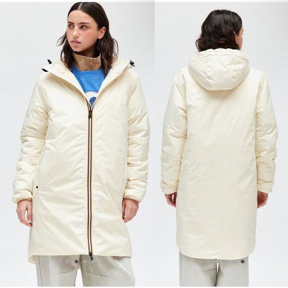 NEW K-way eiffel orsetto fleece lined hooded windbreaker white jacket - Picture 2 of 4